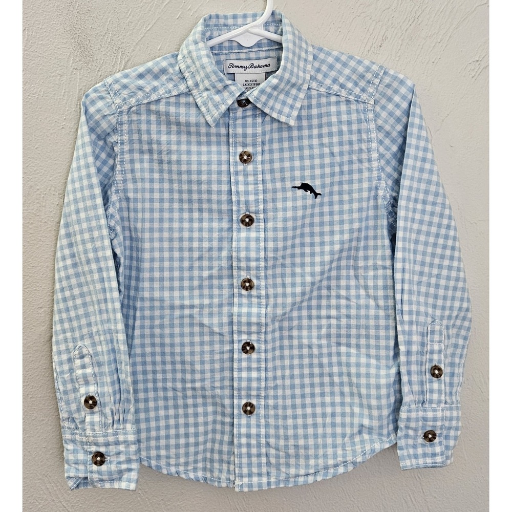 Tommy Bahama Button Down Blue And White Checkered Boys Size XS (4) Long Sleeve‎
